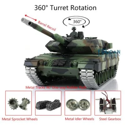 Henglong Leopard2A6 RC Tank 7.0 1/16 3889 360° RTR IR Barrel Recoil Metal Track