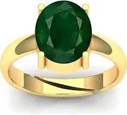 [DINJEWEL] 8.25 Ratti/7.25 Carat Emerald/Panna Gemstone Gold Plated Adjustable Ring For Women And Men, 7.25 Carat, Brass, Emerald