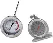 Set of 2 Stainless Steel Oven Monitoring Thermometer Long Stem Fry Thermometer Dial Oven Thermometer with Hook and Meat Cooking Thermometer and Panel Base