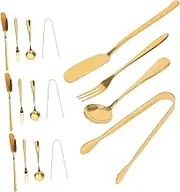 Hohopeti Stainless Steel Cheese Knife Set Mini Tongs Cheese Spreader Spoons Forks Charcuterie Utensils 16pc Kitchen Tools