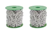 2Pcs DIY Decor Christmas Tree Artificial Pearls Chain Plastic Bead Roll String-Silver