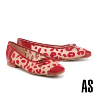 在飛比找momo購物網優惠-【AS 集團】異材質拼接豹紋網紗牛漆皮方頭平底鞋(紅)