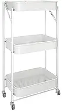 Home Kitchen Storage Trolley Small Trolley Rack Kitchen Movable Folding Multi-Layer Floor Living Room Snacks Sundries Fruit and Vegetable Storage Rack(White)
