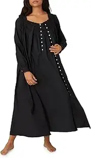 [Eileen West] Queen Anne's Lace Robe for Women – Heirloom Lightweight 100% Cotton Women’s Nightgown or Button Front Robe - Black, X-Small, Black, X-Small