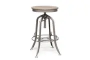 Industrial Height Adjustable Swivel Bar Stool with Oak Wood Top - Grey Finish