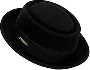 [UTOWO] Classic Wool-Felt Pork-Pie-Hat for Men-Women - Vintage Short Brim Church Derby Fedora-Hat
