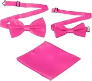 [uxcell] Bow Tie for Men, Adjustable Bow Ties with Pocket Square Solid Color Triple Fold Pre-tied Bow Ties Sets for Wedding, Parties, Dinner, and Business (Rose Red, 2Size)