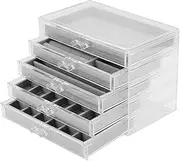JOIKIT 5 Drawers Clear Acrylic Jewelry Box, Adjustable Velvet Jewellery Organiser Storage Box for Earrings Ring Necklace Bracelet