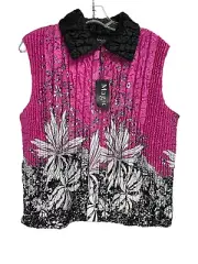 MAGIC It Fits Women Large Reversible Zip Up Stretch Crinkle Floral Vest R33) NWT