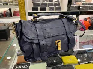 ㊣東區正精品㊣Proenza Schouler PS1 C1 午夜藍色全皮金釦釦式翻蓋斜背包兩用包中款 RZ4335