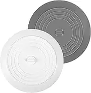 2 Pcs Silicone Tub Stoppers Bathtub Drain Stopper Flat Suction Sink Stopper Shower Drain Bath Plug Stoppers for Kitchens, Bathrooms and Laundries(Color:White and Grey)