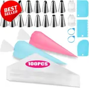 Piping Bag &Tips Set, 100 Pcs Pastry Bags,16 Tips, Cake Scrapers,Baking Supplies