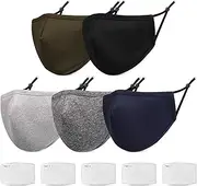 Breathable Face Mask with Nose Wire & Adjustable Ear Loops, 5 Pcs Reusable 3-Ply