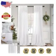 102" White Linen Blend Semi-Sheer Curtains for Vintage Farmhouse Style