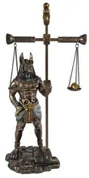 13" Egyptian Anubis Statue With Large Truth and Justice Scale Ankh Bronze Color