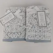4pc Alfred Sung 2 Fingertip & 2 Hand Towels White Blue Textured Damask Scroll
