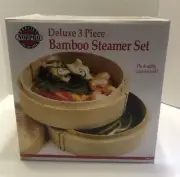 NORPRO Deluxe 3 Piece Bamboo Steamer Set 10" Diameter