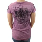Women's V Neck T-Shirt Top Mauve w/ Fleur de Lis, Crosses & Rhinestones