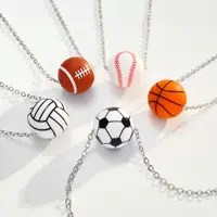 在飛比找蝦皮購物優惠-創意排球籃球足球棒球橄欖球吊墜鏈男士女士運動風格項鍊首飾