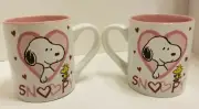 (2-Pack) Peanuts SNOOPY WOODSTOCK Hearts 14 oz Coffee Mug Tea Cup Love Valentine