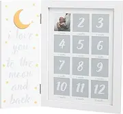 Little Blossoms My First Year Hinged Picture Frame, Baby's First Twelve Months Photo Collage and Gender Neutral Keepsake, New Mom Gift and Nursery Décor, I Love You To The Moon And Back