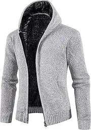 [Generic] Men's Zippers Knit Hooded Knitwear Soft Heavyweight Fleece Hoodie Jackets Full Zip Up Lined Hoodies