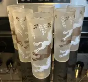 Libbey Cavalcade Horses Tom Collins Frosted Glasses Tumblers 7" Tall Set Of 6