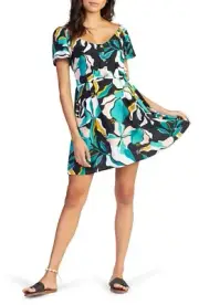 Roxy Shimmy Over Print Dress in Anthracite Paradiso NEW Size Medium