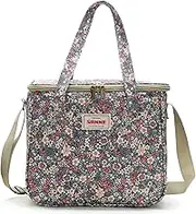 Reusable Lunch Bags for Women Girls, Insulated Lunch Box with Adjustable Shoulder Strap, Cute Thermal Cooler Tote Bag for School/Beach/Hiking/Picnic/Workout-Retro Floral