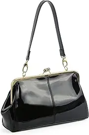[MICOM] Vintage Kiss Lock Handbags Shiny Patent Leather Evening Clutch Purse Tote Bags with Chain Strap
