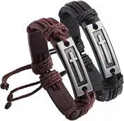 [FORUBUS] Religious Cross Tag Leather Bracelet, Handmade Leather Braided Cross Bracelet for Women Men Boys Religious Gift, Church Pray Baptism Fashionable Christmas Jewelry