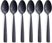 Matte Black Dinner Spoon Set of 6, FULLYWARE 8.0 inches Stainless Steel Black Spoon Silverware, Satin Finish.