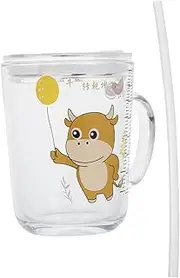 BESPORTBLE Multi-Purpose Glass Cup Straw Milk Drink Cup Heat-Resistant 400ml Easy to and Girls-Friendly Random Style