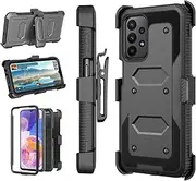 [NJJEX] Rugged Case For Samsung Galaxy A23 5G, For Galaxy A23 5G Case, [Nbeck] Heavy Duty Built-in Screen Protector Locking Swivel Holster Belt Clip Kickstand Hard Shell Cover for Samsung A23 5G [Black]