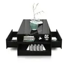 High Gloss 2 Drawers Coffee Table Storage Modern Living Room Furniture 120CM BK