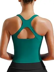 [RUNNING GIRL] Sports Bras for Women, Longline Racerback Crop Tank Top Compression Yoga Workout Tops with Removable Pads