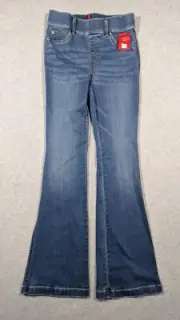 Spanx Women Jeans Small Petite NWT Flare Pull On Vintage Indigo Seam Front Y2k