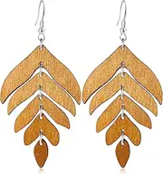 [Hanavigar] Bohemian Wooden Leaf Lightweight Dangle Drop Earrings Vintage Wood Natural Hollow Simplicity Hook Earrings For Women Girls Jewelry Gifts