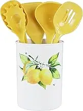 Reston Lloyd 6 Piece Kitchen Utensil Holder for kitchen counter, Utensils crock with Heat Resistant Spoon, Slotted Spoon, Ladle, Spatula BPA Free, Fresh Lemons