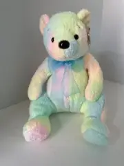 ty BEANIE BUDDY MELLOW THE MULTICOLORED PASTEL BEAR 14" - MINT W/TAGS