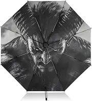[PDZRMY] UV Protection Travel Umbrella Demon Black White Compact for Rain and Sun - Auto Open and Close UPF 50+ Windproof Portable 46” Sun Umbrella for Women and Men