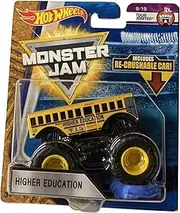 Hot Wheels Monster Jam 2018 Tour Favorites Higher Education (School Bus) with Re-Crushable Car 1:64 Scale
