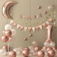 在飛比找momo購物網優惠-極美玫瑰金月亮生日氣球組1組(生日派對 氣球佈置 周歲 桌飄