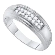 14k White Gold Round Diamond 2-row Wedding Band Ring 1/4 Cttw