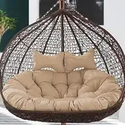 Outdoor Hanging Wicker Rattan Egg Chair Swing Cushion Replacement with Headrest for Patio Garden, Khaki Color