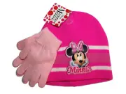 Disney Minnie Mouse Hot Pink Knit Beanie Winter Hat Light Pink Gloves NWT