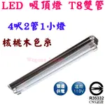 LED T8 長型吸頂燈具 四呎 2燈 核桃木色 有小燈