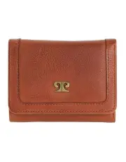 [PIERRE CARDIN] Italian Leather Snap Button Tri-Fold Flat Wallet in Cognac