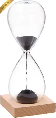 Magnetic Hourglass Sand Timer 1 Min, Large Sand Clock with Wood Base