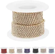 10 Yards 2MM Crystal Rhinestone Chain, Rhinestone Close Chain Trim Crystal Claw Cup Chain Sew on Trim for Sewing Crafts DIY Wedding Decoration (Gold Base + White Rhinestones)